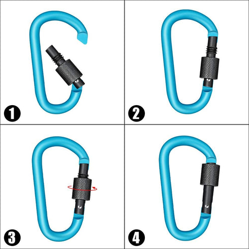 Locking Carabiner Clip D Shape, Spring-Loaded Gate Aluminum Keychain Buckle, 8 Pack (Light Blue)