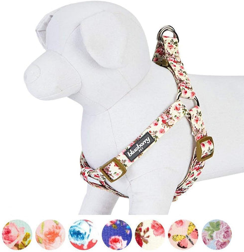 Blueberry Pet 9 Patterns Step-in Spring Scent Inspired Pink Rose Print Ivory Dog Harness, Adjustable for Chest Girth