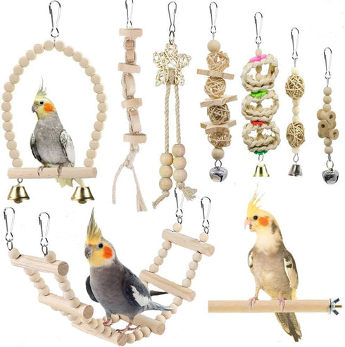 Bird Parrot Swing Toys, Chewing Standing Hanging Perch Hammock Climbing Ladder for Budgerigar, Parakeet, Conure,