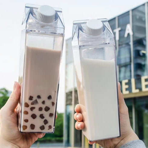 CurcKua 500ML 2PCS Clear Milk Carton Water Bottle Reusable Transparent Juice Bottle for Outdoor Sport Reusable Milk
