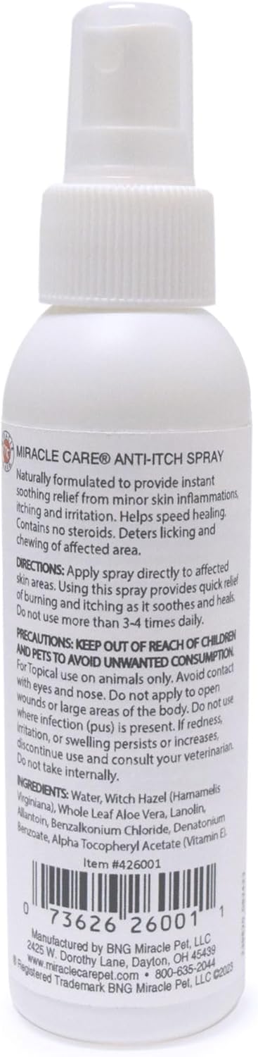 Miracle Care Anti-Itch Spray for Dogs and Cats, 4-Ounce