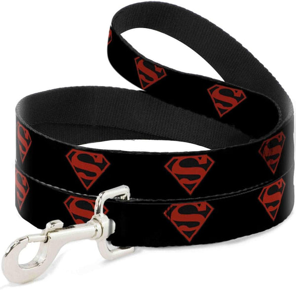 Superboy Shield Dog Leash, 6 Feet Long, 1.0 Inch Wide, Black and Red