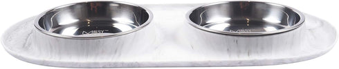 Messy Cats Double Silicone Feeder with Stainless Saucer - Anti-Slip Non-Skid Cat Food Bowls, 1.75 Cups per Bowl