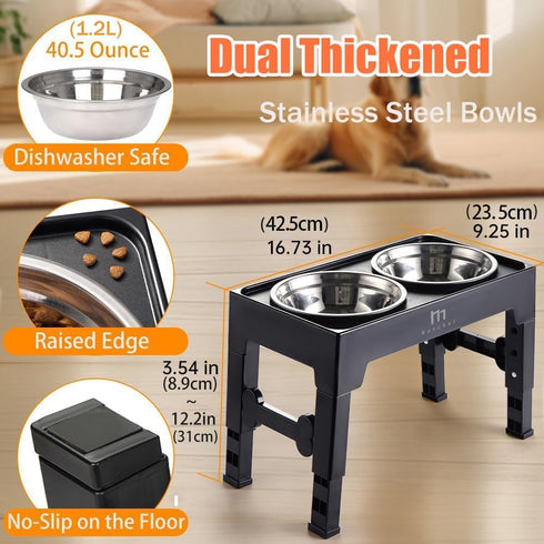 Marchul Elevated Dog Bowls, 4 Height Adjustable Raised Bowls with 2 Stainless Steel Bowls for Small Medium Large Dogs