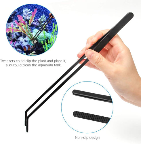 Aquarium Aquascape Tools Kit, 4 in 1 Anti-Rust Aquatic Plant Tool Set, Stainless Steel Black Tweezers, Scissors, Spatula