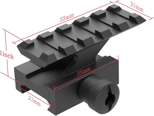 MT100-5 1“ Riser Mount with 5 Slots See-Through Weaver/Picatinny Rail Mount