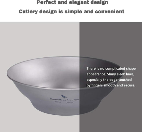 Ultralight Titanium Bowl Pan Plate Dish with Carry Bag - Boundless Voyage Cookware for Outdoor Camping (Ti15165B, 800ml