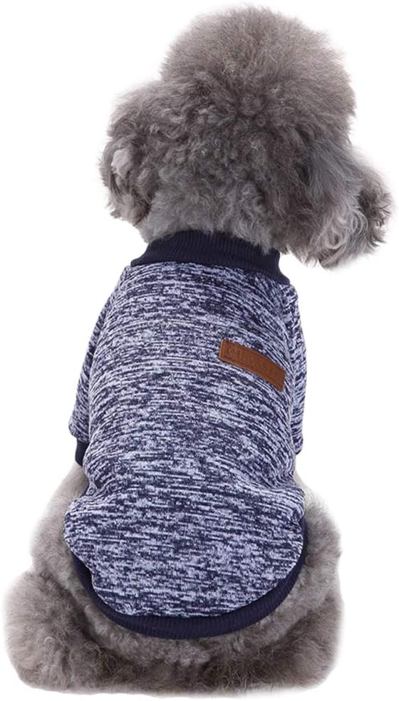 Pet Dog Navy Blue Classic Knitwear Sweater, Warm Winter Coat for Small Dogs (M)