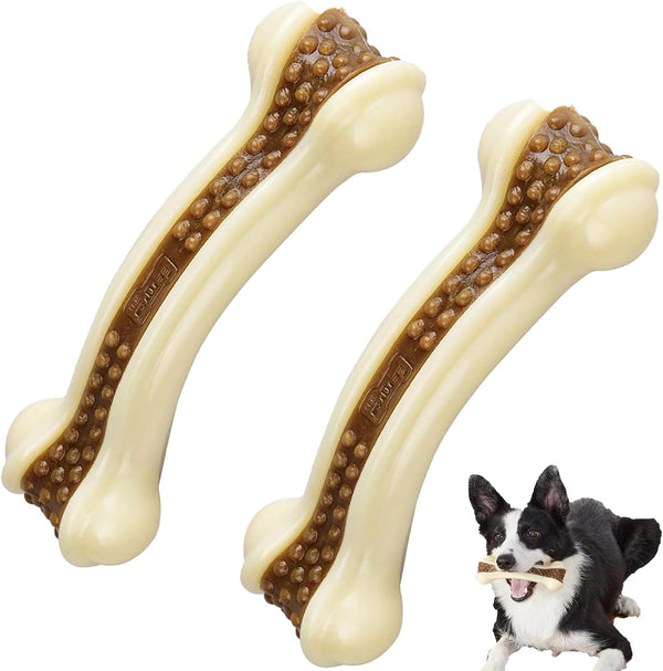 Dog Bones Chew Toys for Aggressive Chewers, 2 Pack Real Beef Flavor for Large Medium Small Puppies