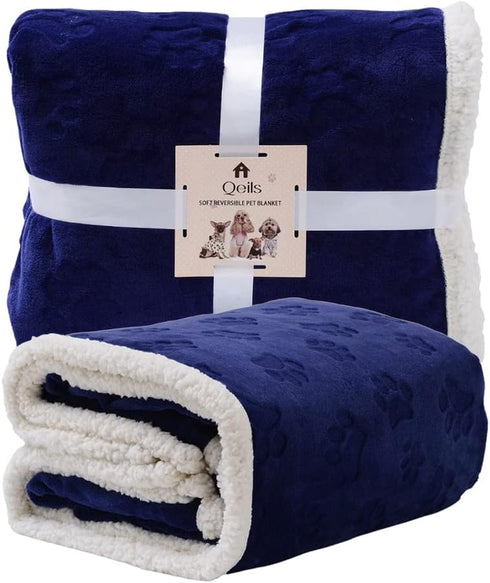 Qeils Dog Blankets for Small Dogs, Waterproof Cat Blanket, Washable Sherpa Fleece Puppy Blanket, Soft Plush Reversible