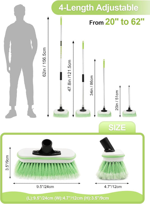 TEYOUAI 4 20" 62" 9.5" 4.7"x3.5" Boat Brush Telescoping Handle Section Marine Scrub Extendable to Metal Connector Deck