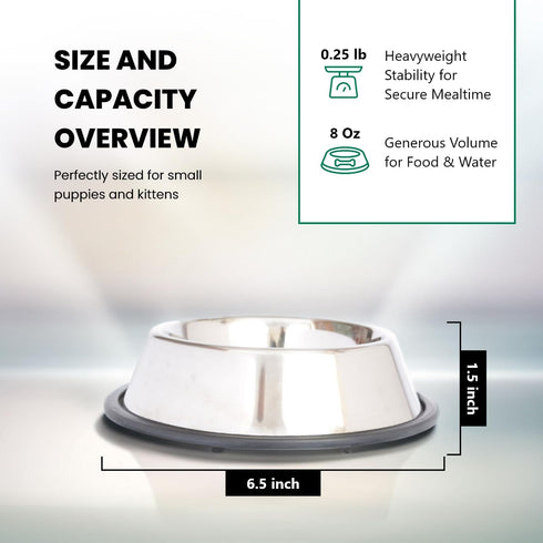 Iconic Pet Stainless Steel Non-Skid Pet Bowl, Rust Free and Odor Resistant for Dogs and Cats