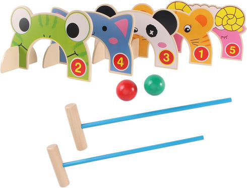 TOYANDONA Cartoon Wooden Animal Croquet Set - Interactive Family Game with Croquet Wood Mallets for Kids