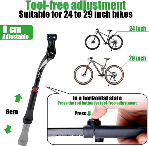 RBRL Adjustable Bike Kickstand, Aluminium Alloy Bicycle Stand for 18mm Hole Spacing, Fits 24''-29'' Mountain/Road