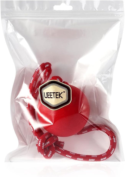 UEETEK Red Dog Training Ball on Rope: 2.95 Inch Diameter Rubber Toy for Puppy Fetch Catch Throw Training