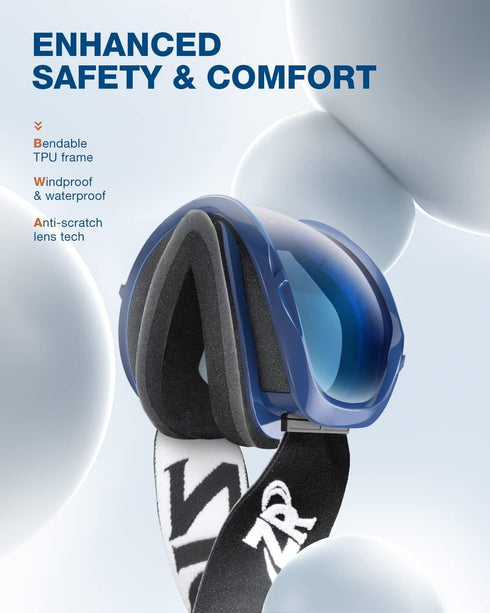 ZIONOR Lagopus B1 Ski Goggles, OTG Anti-Fog Snow Goggles, UV Protection for Men, Women, Adult, Youth