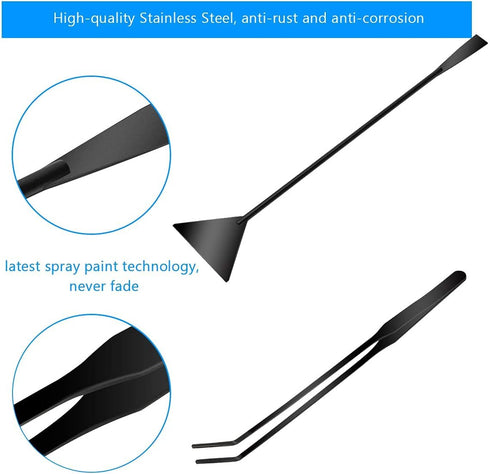 Aquarium Aquascape Tools Kit, 4 in 1 Anti-Rust Aquatic Plant Tool Set, Stainless Steel Black Tweezers, Scissors, Spatula