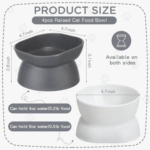 4 Pieces Plastic Tilted Elevated Cat Bowls Raised Cat Food Bowls Cat Water Bowl Cat Dish Cat Elevated Feeding Bowl for Flat Faced Cats Kitten Kitty Pets Supplies (White and Grey)