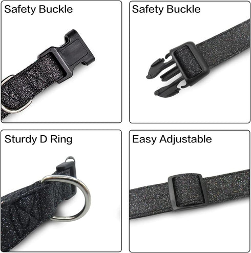 Glittering Basic Dog Collar, Adjustable Stylish Nylon for Small Medium Large Dogs, Eco-Friendly Plastic Buckle, Fit