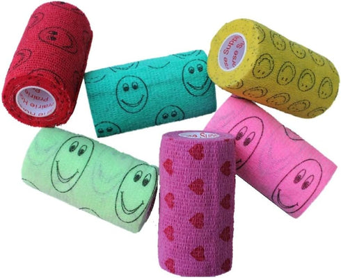 Prairie Horse Supply Vet Wrap Tape - 3 Inch Bulk (Assorted Patterns) Pack of 6 Self Adhesive Bandage