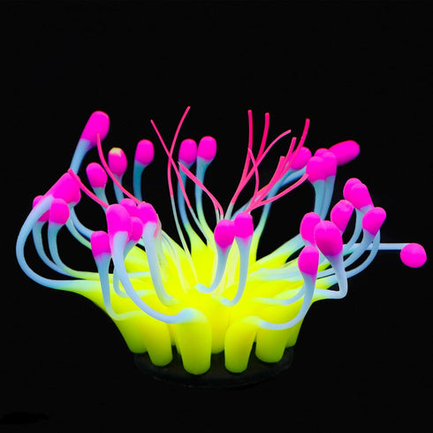 Uniclife Coral Artificial Decoration, Glowing Effect Silicone Ornament for Fish Tank Aquarium, Yellow