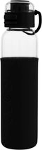 SOMA Glass Water Bottle with Silicone Sleeve, Sport Cap, 17-ounce, Black
