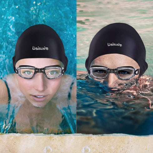 Swimming Goggles and Cap Set, Silicone Swim Hat Pack for Adults with Anti-Fog Glasses