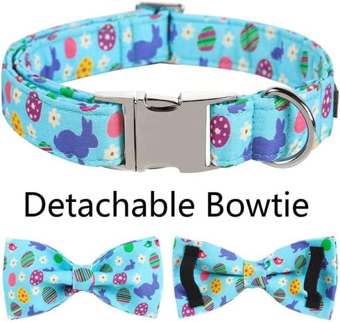 ARING PET Easter Dog Collar with Bow, Adjustable Cute Egg Rabbit Bowtie for Small Medium Large Dogs