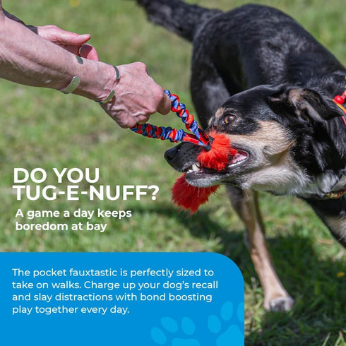 Tug-E-Nuff Pocket Fauxtastic | Durable Bungee Tug Toy for Dogs | Ideal for Interactive Training | Faux Fur, 3 Colours,