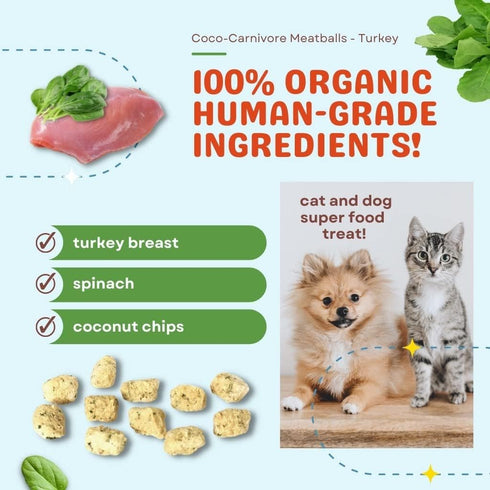CocoTherapy 3 Pack of Coco-Canivore Meatballs Dog Treats, Beef, Chicken, Turkey Variety