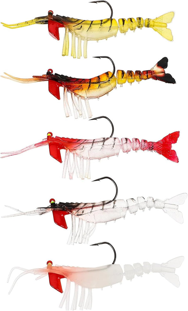 Operitacx 5pcs Luminous Multi- Shrimp Lures PVC Fishing Baits Realistic Simulation Shrimp