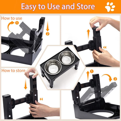 Marchul Elevated Dog Bowls, 4 Height Adjustable Raised Bowls with 2 Stainless Steel Bowls for Small Medium Large Dogs