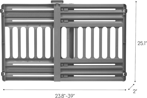 IRIS USA 24"- 39" Dog Gate, Plastic Pet Gate Indoor, Expandable, Portable Dog Gate for Doorways, 25" H, Gray