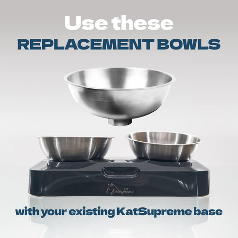 Raised Cat Food Bowls - Two Replacement Bowls Set, Elevated Tilted Bowls, Stainless Steel Bowls, Cat Feeding Bowls (2 pcs)