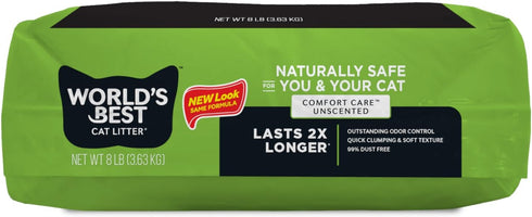 WORLD'S BEST CAT LITTER Comfort Care, Unscented, 8-Pounds, Quick Clumping, Flushable, 99% Dust Free
