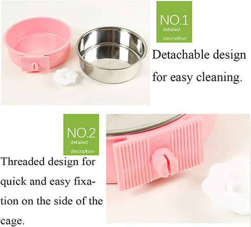 Stainless Steel Removable Pet Food Bowl, Anti-overturn Water Feeder Container, 2 Set for Small Dog/Cat/Rabbit, Easy to