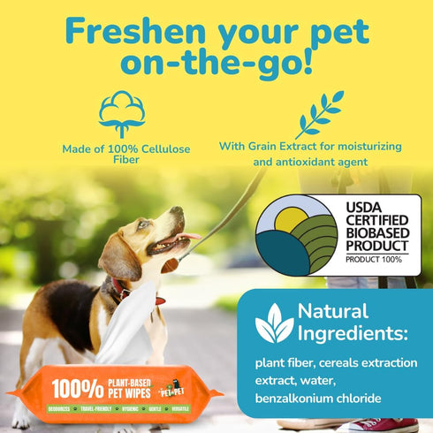 PET N PET 100% Plant Based Dog Wipes - 100 Counts Hypoallergenic Unscented Cleaning Wipes for Pets