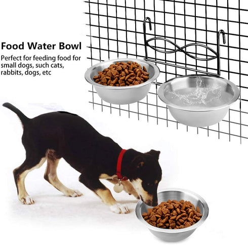Owlike Stainless Steel Dual Hanging Food Water Bowl Feeder with Hook for Cat Pet Dog Puppy Crate Cage
