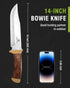 Mossy Oak 14-inch Bowie Knife - Full-tang Fixed Blade, Wood Handle Hunting Knife with Leather Sheath for Camping,