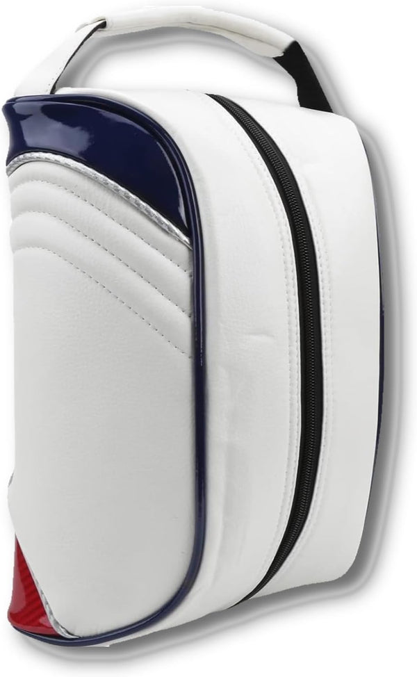 Golf Shoe Bag - PU Leather Carrier Bag, Dustproof Socks Storage, Elegant Cool Golf Tote for Men Women (White)