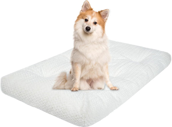 KROSER Deluxe Dog Crate Bed, Soft Machine Washable Pet Cage Pad Mattress, Reversible for Small to Jumbo Dogs, White