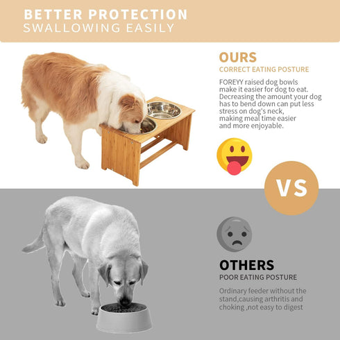FOREYY Raised Pet Bowls for Cats and Small Dogs, Bamboo Elevated Feeder with 2 Stainless Steel Bowls, Anti-Slip Feet
