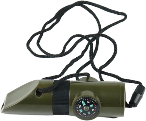 Multifunctional 7 in 1 Camping Hiking Outdoor Whistle with Compasses, Magnifier, LED Flashlight, Thermometer