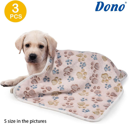 Dono 1 Pack 3 Dog Blankets, Soft Fluffy Fleece Pet Blanket Warm Sleep Mat with Paw Print Design for Dogs