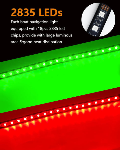 UNXMRFF Navigation Lights for Boats LED Red and Green Bow Lights for Night Fishing