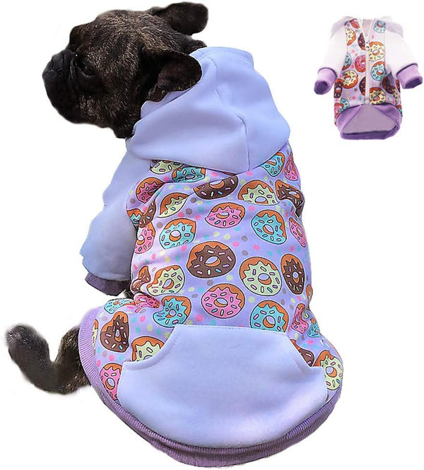 Purple Puppy Dog Hoodies for Small & Medium Dogs - Christmas Hooded Sweatshirt with Pocket Fleece Coat