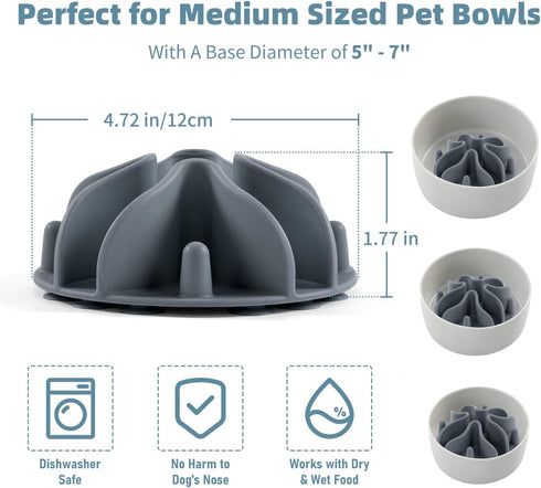 Jaoul Slow Feeder Dog Bowls Insert, Puzzle Feeder with Octopus Suction Cups, Medium (4.72 inch), Grey