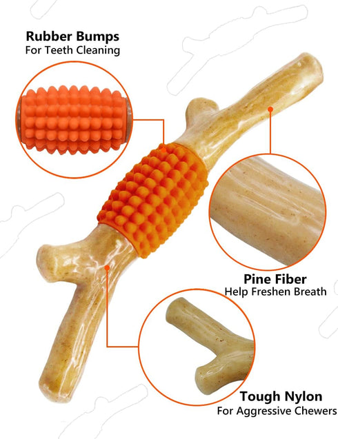 SCHITEC Dog Chew Toy for Aggressive Chewers, Tough Big Nylon & Rubber Teething Stick with Real Bacon Flavor