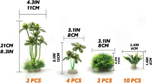 BEGONDIS 18 Pcs Artificial Green Water Plants Flower Set for Fish Tank Aquarium Decorations
