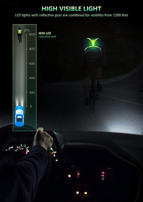 LED Reflective Running Vest, USB Rechargeable Light Up Gear with Chest Phone Holder for Night Walking, Adjustable for